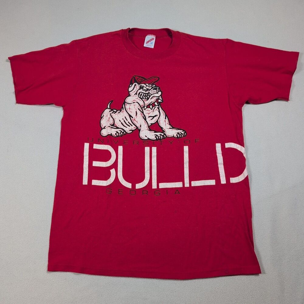 Vtg 90s Jerzees Georgia Bulldogs Shirt Mens Large Red Wrap Around Graphic Logo